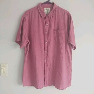 Island Life Shirt Mens 2XL/L*Pink Red 100%Linen ButtonUp Short Sleeve Pocket 24"